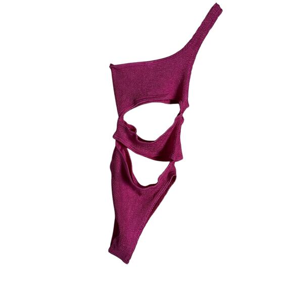 Bond Eye Rico Pink One Shoulder Cut Out One Piece Crinkle Swimsuit One Size - Picture 9 of 10